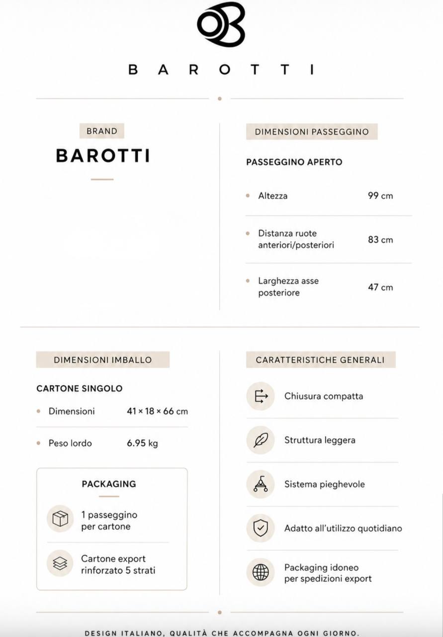 Passeggino Leggero Barotti Slim con Coprigambe 0/22Kg Vari Colori