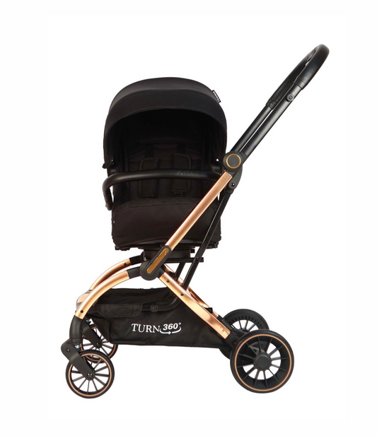 Passeggino Leonie Turn 360 Fronte Mamma e Fronte Strada con Coprigambe, Zaino e Zanzariera Omologato 0/22kg Nero