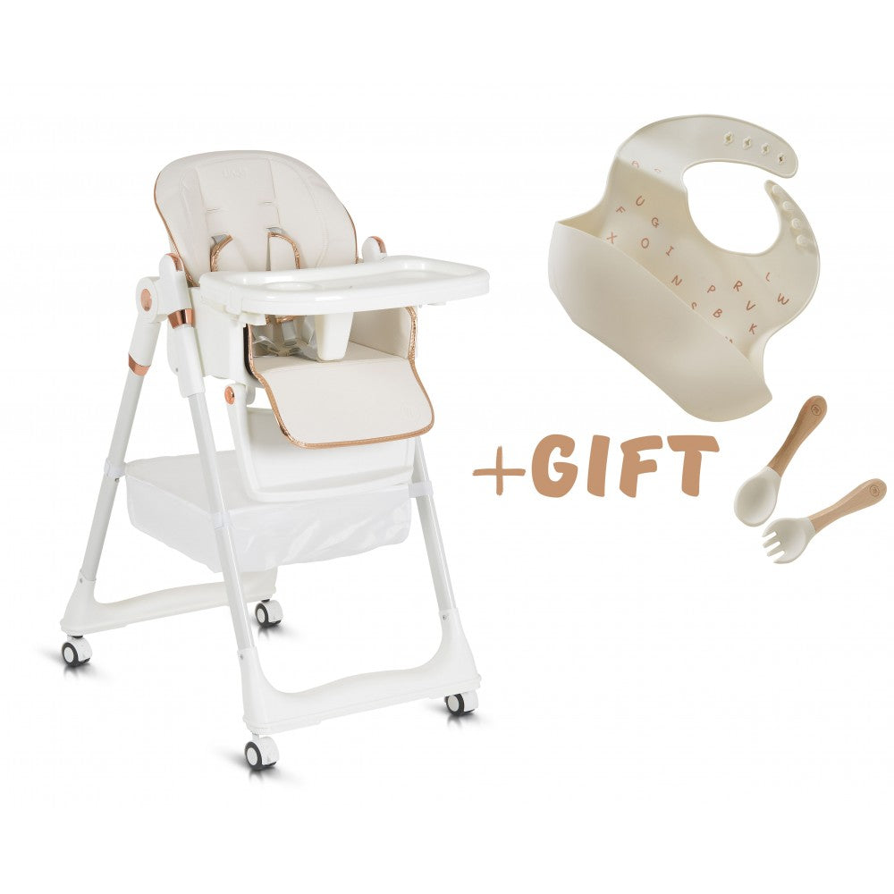 Sediolone Pappa Moni Lindo Bianco + Bavaglino e Posate in Silicone OMAGGIO