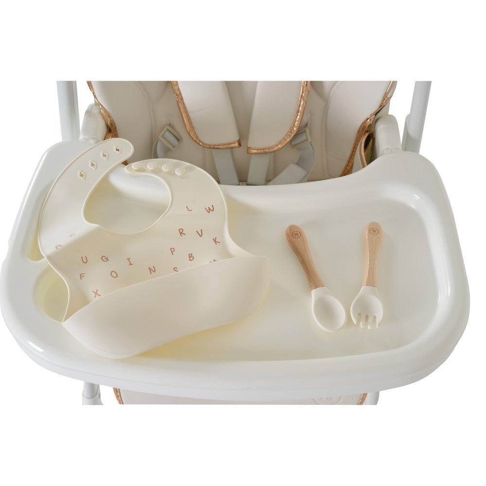 Sediolone Pappa Moni Lindo Bianco + Bavaglino e Posate in Silicone OMAGGIO