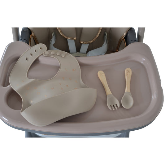 Sediolone Pappa Moni Lindo Beige + Bavaglino e Posate in Silicone OMAGGIO