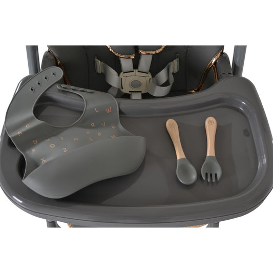Sediolone Pappa Moni Lindo Grigio + Bavaglino e Posate in Silicone OMAGGIO