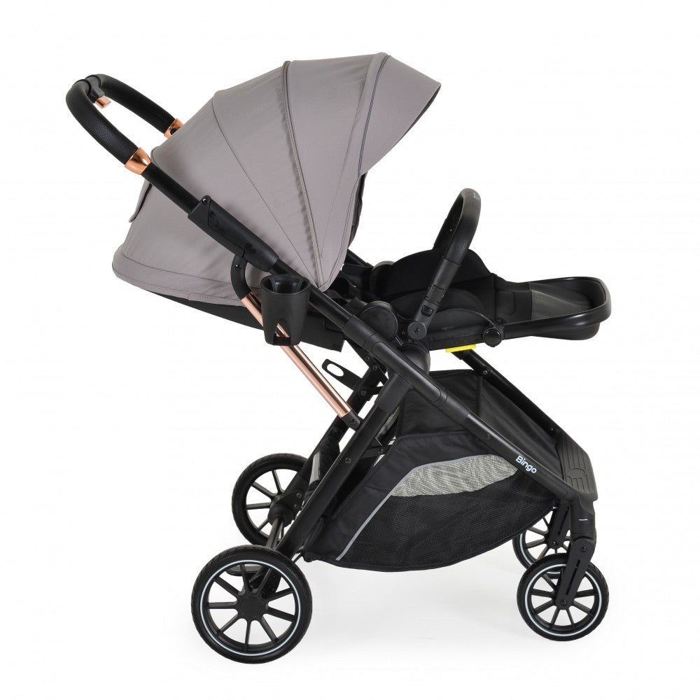 Passeggino Moni Bingo Fronte Mamma e Fronte Strada con Coprigambe, Zaino e Porta Biberon Omologato 0/22kg Grigio