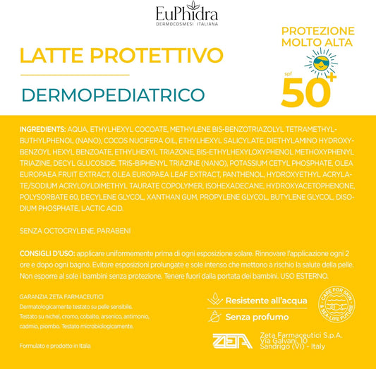 Euphidra Latte Solare Dermopediatrico SPF 50+ 200ml protezione Molto Alta pediatrico