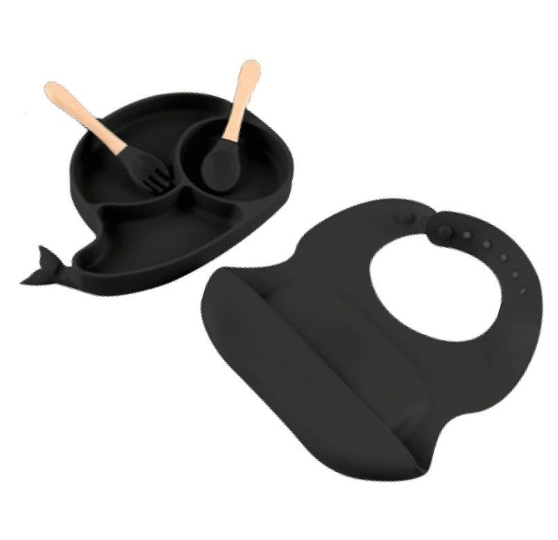 Sediolone Pappa Leonie Nest Nero + Bavaglino, Scodelle e Posate in Silicone OMAGGIO