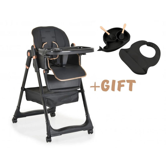 Sediolone Pappa Leonie Nest Nero + Bavaglino, Scodelle e Posate in Silicone OMAGGIO