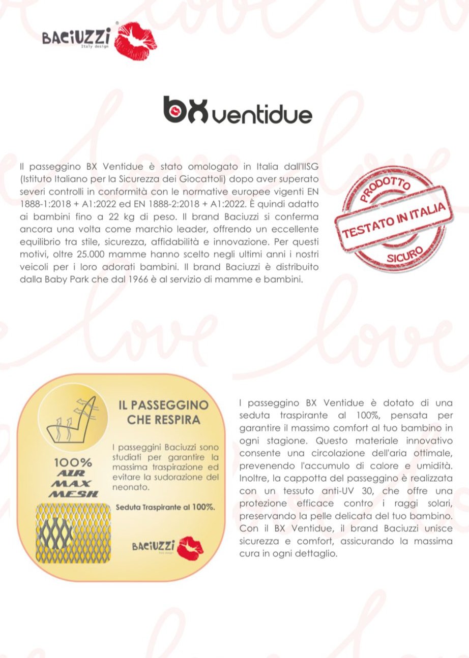 Passeggino Leggero Baciuzzi BX VentiDue con Zaino, Vari Colori 0/22kg