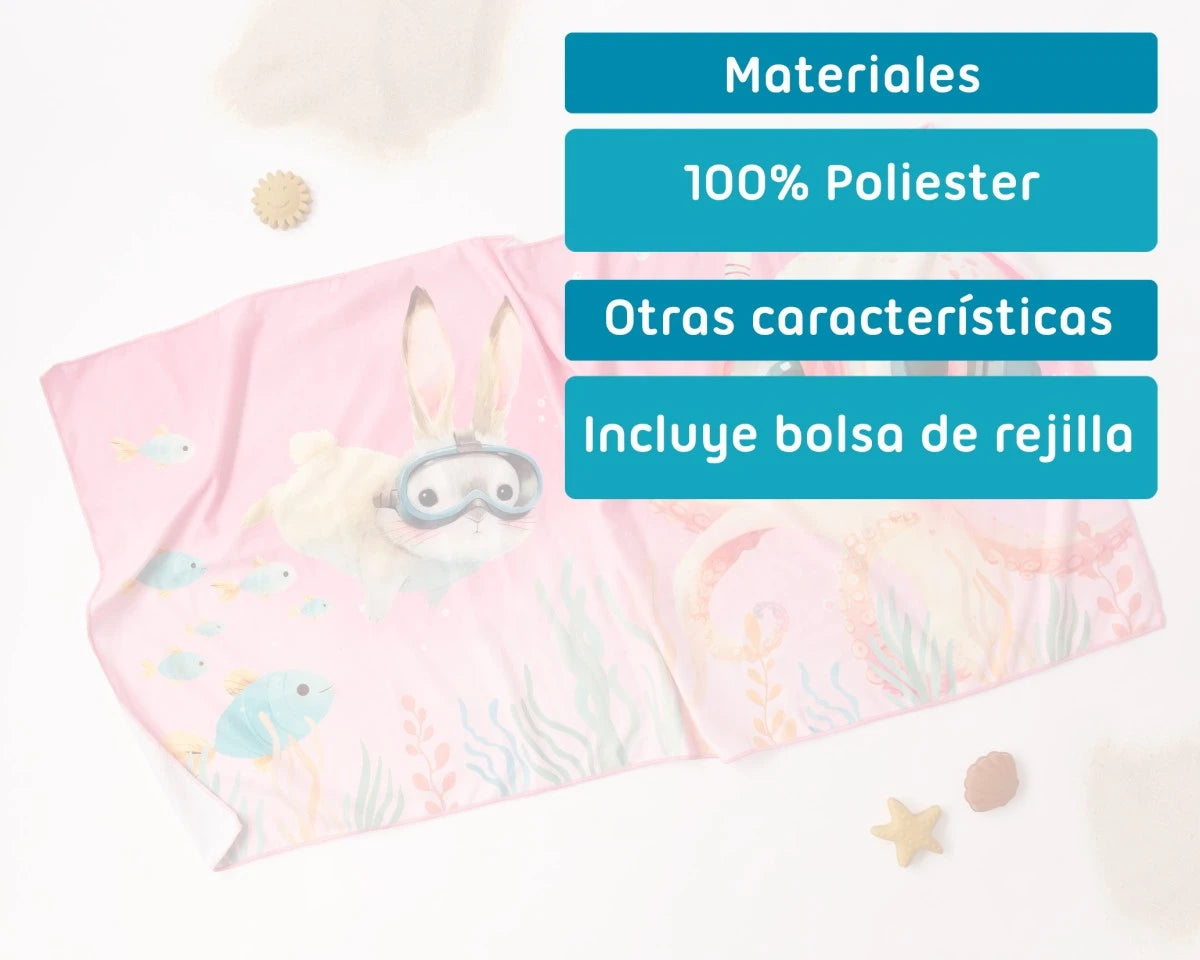 Kiokids Asciugamano da spiaggia in microfibra per bambini rosa