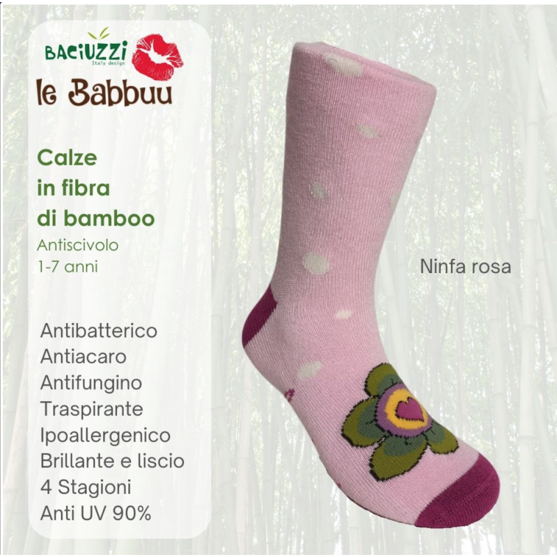 Calzini Baciuzzi Antiscivolo in fibra di Bambù - Ninfa Rosa