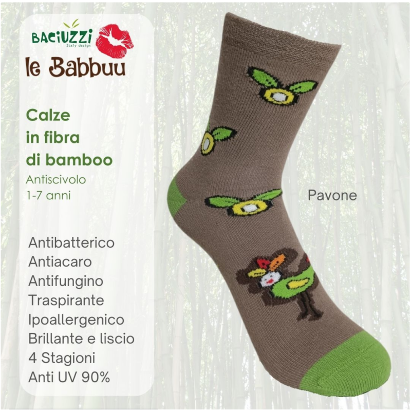 Calzini Baciuzzi Antiscivolo in fibra di Bambù - Pavone Corda