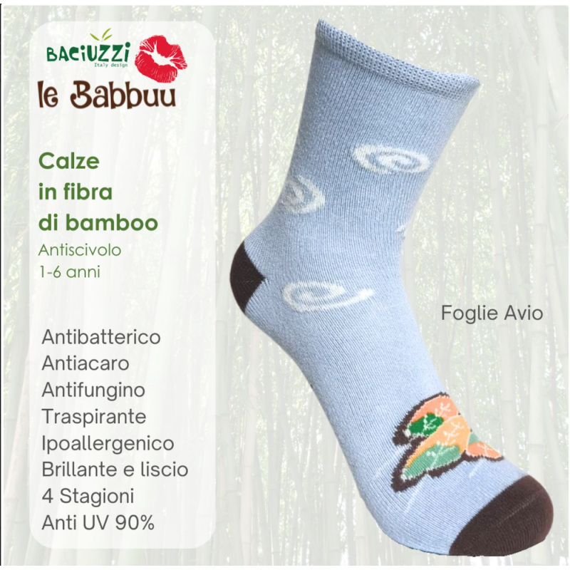 Calzini Baciuzzi Antiscivolo in fibra di Bambù - Foglie Avio