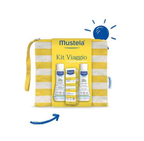 Mustela Kit Viaggio Latte Solare 40ML + Hydra Bebè Corpo 100Ml + Det. Del. 100ML