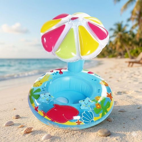 Canotto Salvagente A Mutandina Con Cappottina Palma Azzurro Gonfiabile Bambino