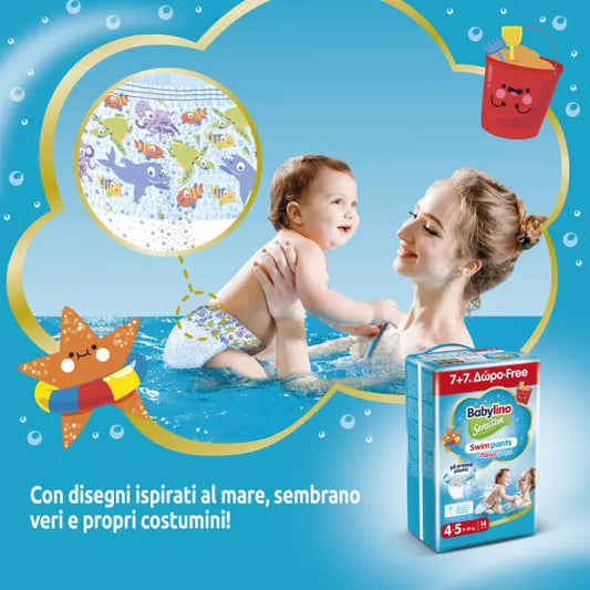 Babylino Pannolini Mare e Piscina Taglia 4-5 Da 9 a 15 kg Conf. 14PZ