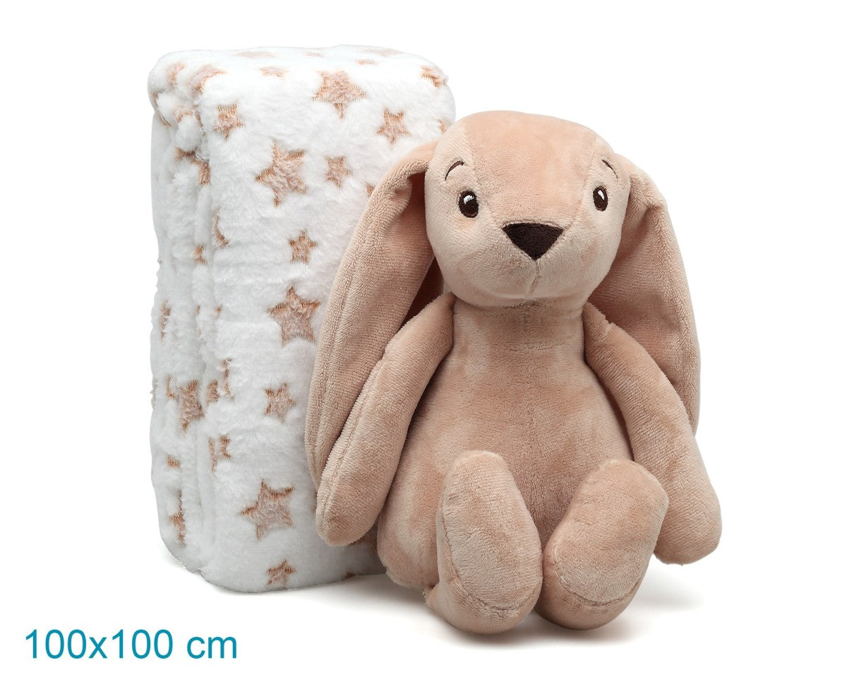Copertina con Peluce Coniglietto Marrone Kiokids 100x100