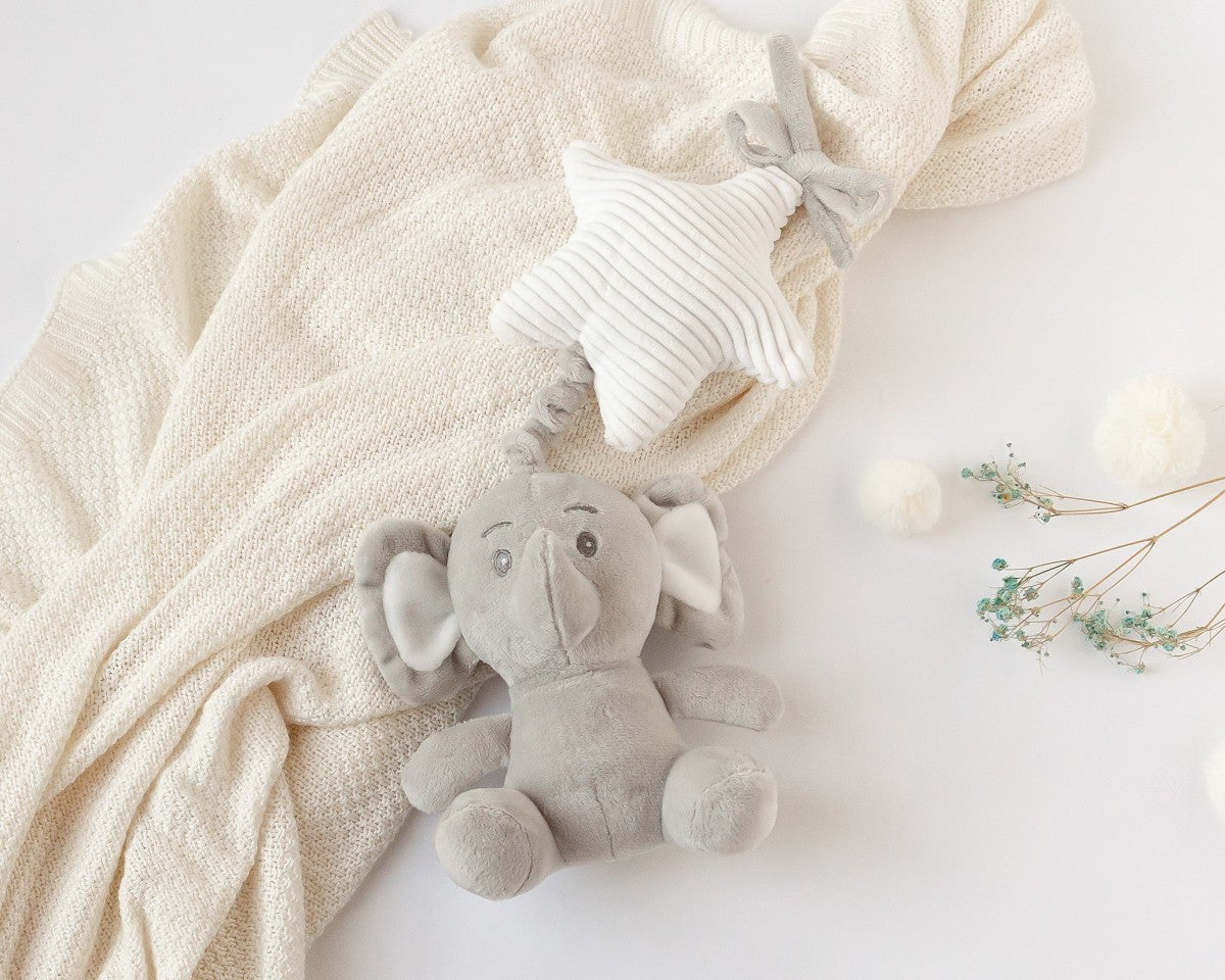 Kiokids Peluche Carillon Elefante Grigio Musicale per Culla