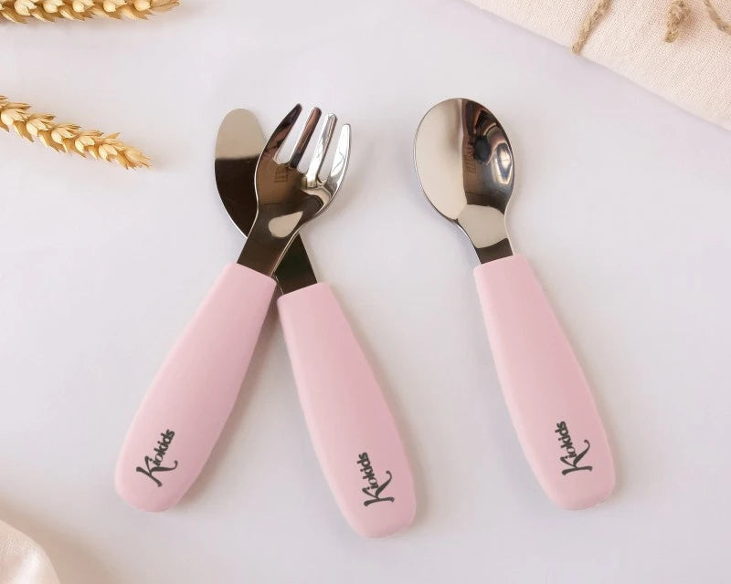 Posate in Acciaio Inox Kiokids Manico in Silicone Vari Colori