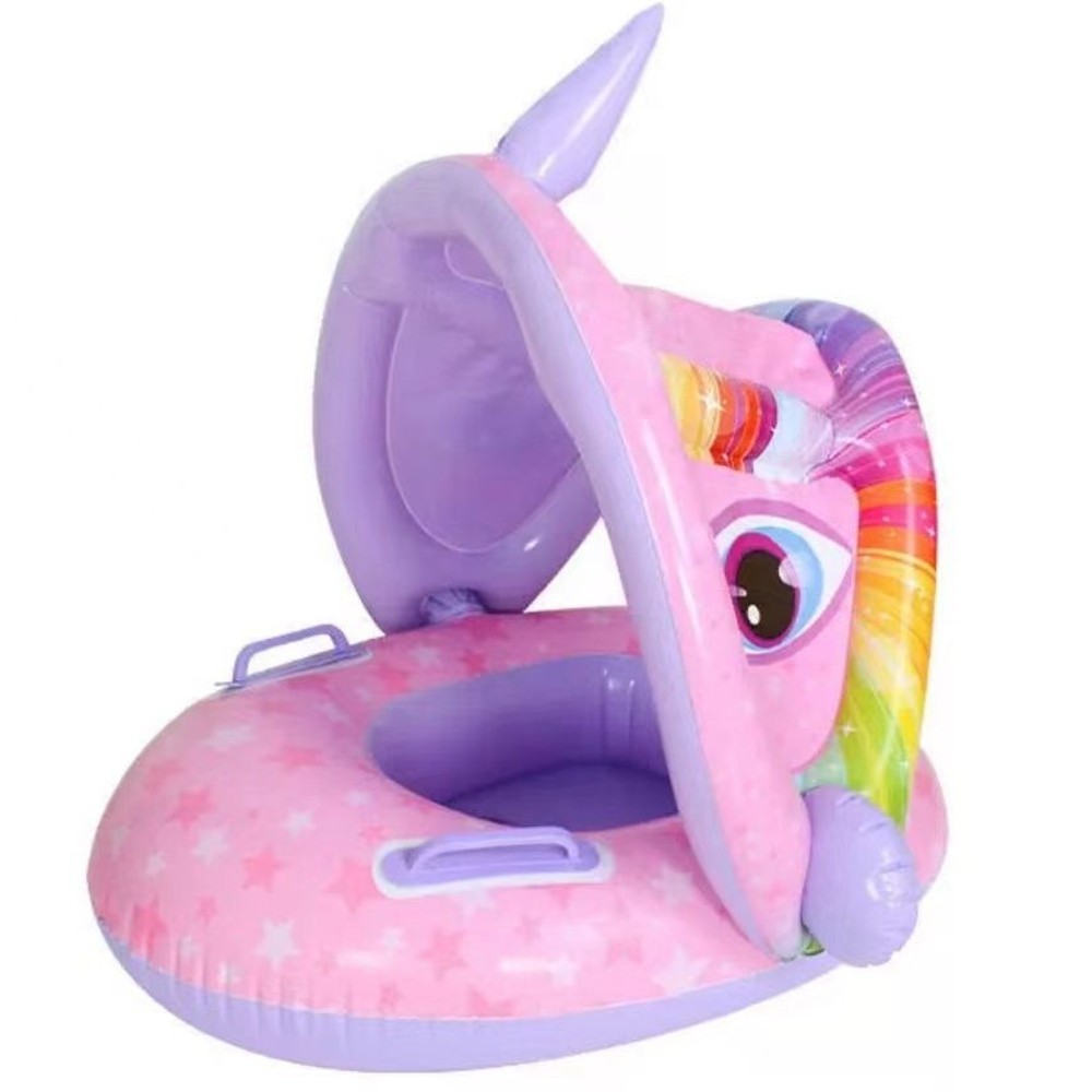 Canotto Salvagente A Mutandina Con Cappottina 115x70cm Unicorno Gonfiabile Bambine Rosa