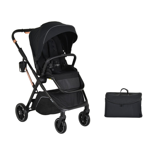 Passeggino Moni Bingo Fronte Mamma e Fronte Strada con Coprigambe, Zaino e Porta Biberon Omologato 0/22kg Nero