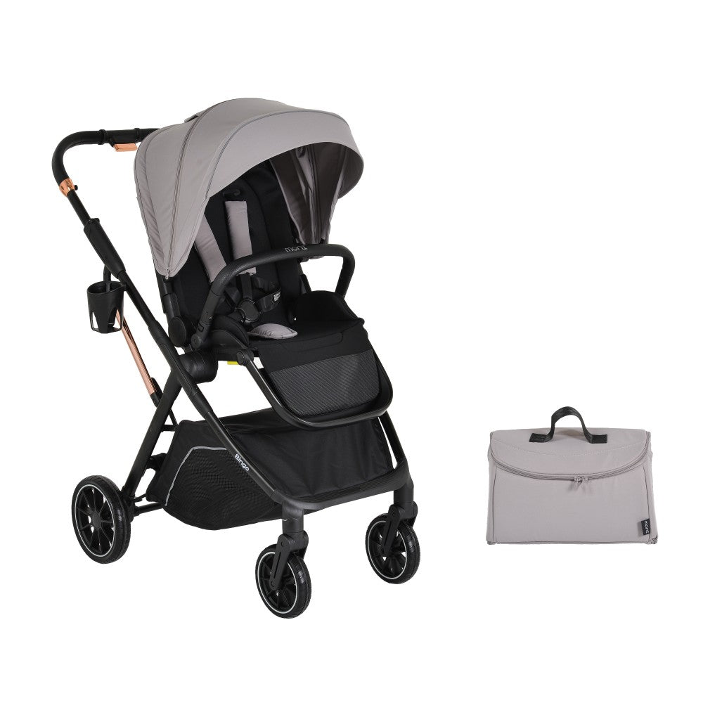Passeggino Moni Bingo Fronte Mamma e Fronte Strada con Coprigambe, Zaino e Porta Biberon Omologato 0/22kg Grigio