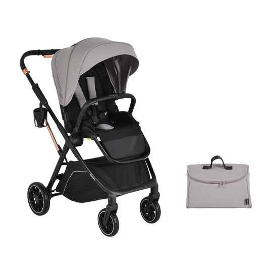 Passeggino Moni Bingo Fronte Mamma e Fronte Strada con Coprigambe, Zaino e Porta Biberon Omologato 0/22kg Grigio