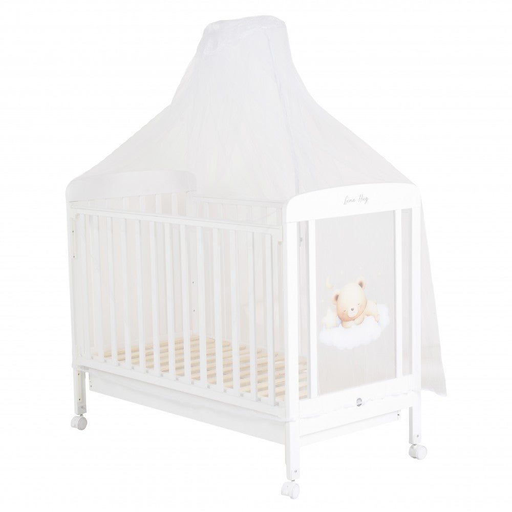 Cangaroo Luna Hug Culla in legno + Materasso + Asta con Velo con Pannello Led Illuminato