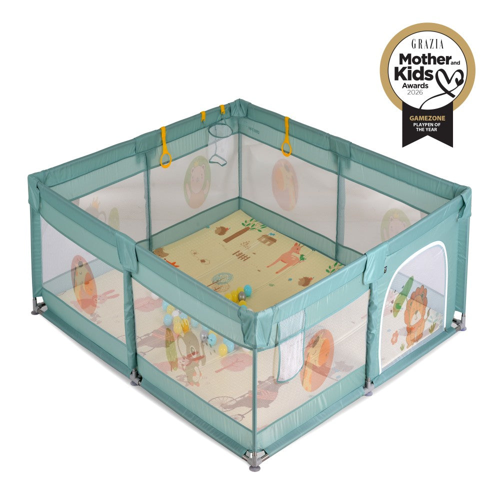Moni GameZone Box Recinto per Bambini 120x120cm Completo di Tappeto, 60 Palline e Accessori Vari Colori