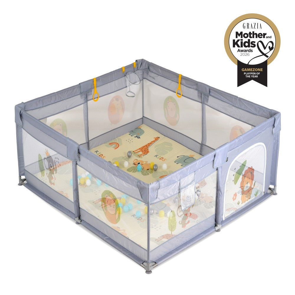 Moni GameZone Box Recinto per Bambini 120x120cm Completo di Tappeto, 60 Palline e Accessori Vari Colori