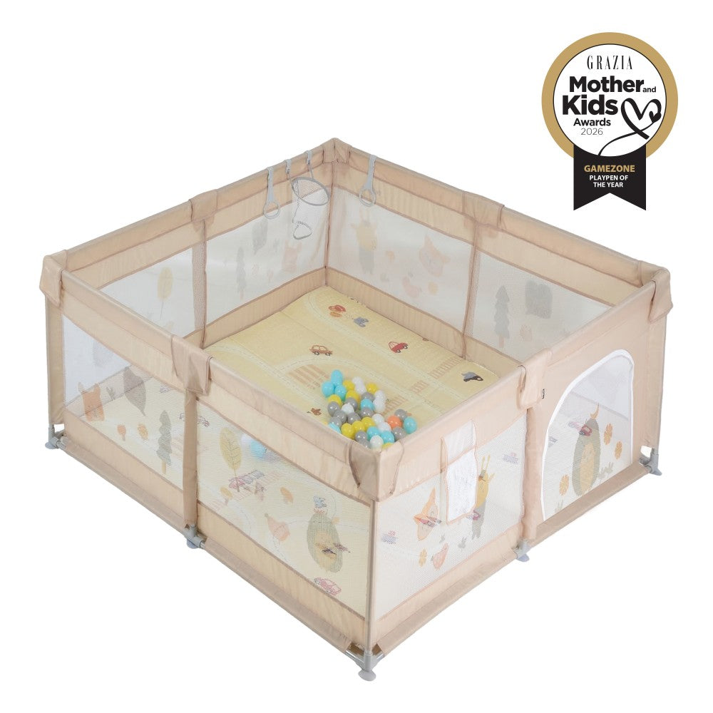 Moni GameZone Box Recinto per Bambini 120x120cm Completo di Tappeto, 60 Palline e Accessori Vari Colori