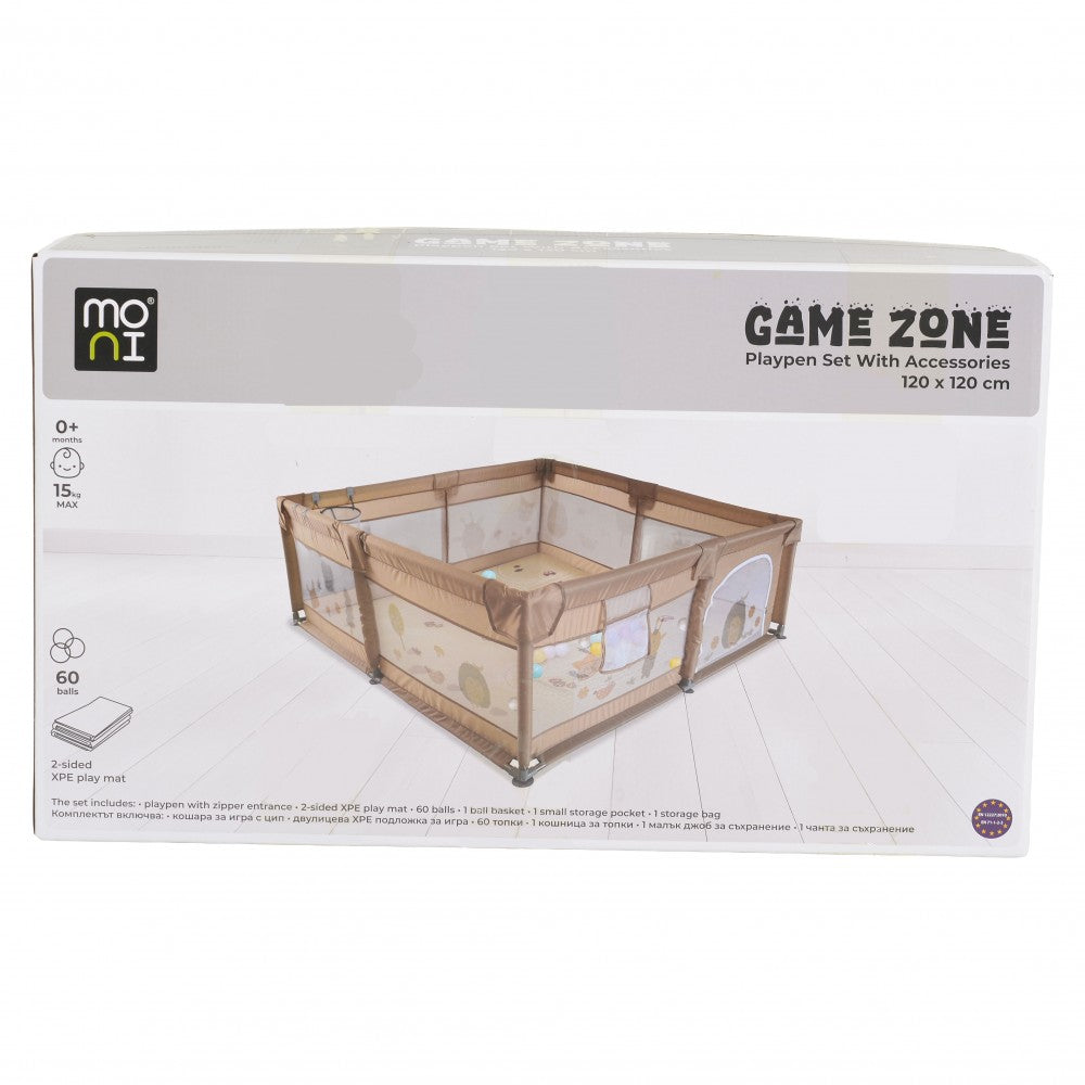 Moni GameZone Box Recinto per Bambini 120x120cm Completo di Tappeto, 60 Palline e Accessori Vari Colori