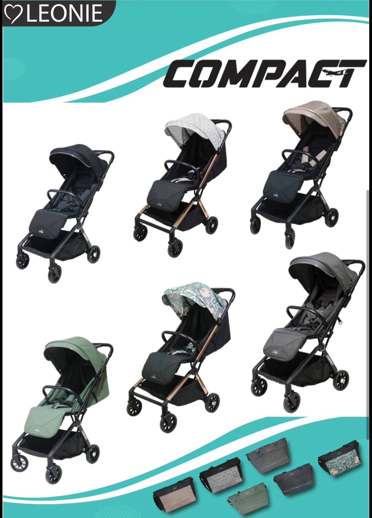 Passeggino Leggero Leonie Compact con Borsa, Bagaglio a Mano in Aereo, Vari Colori