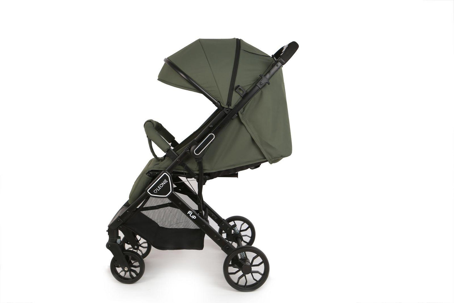 Passeggino Leggero Leonie Flip con Maniglione Reversibile Fronte Mamma e Fronte Strada con Coprigambe, Borsa e Zanzariera in Omaggio Verde