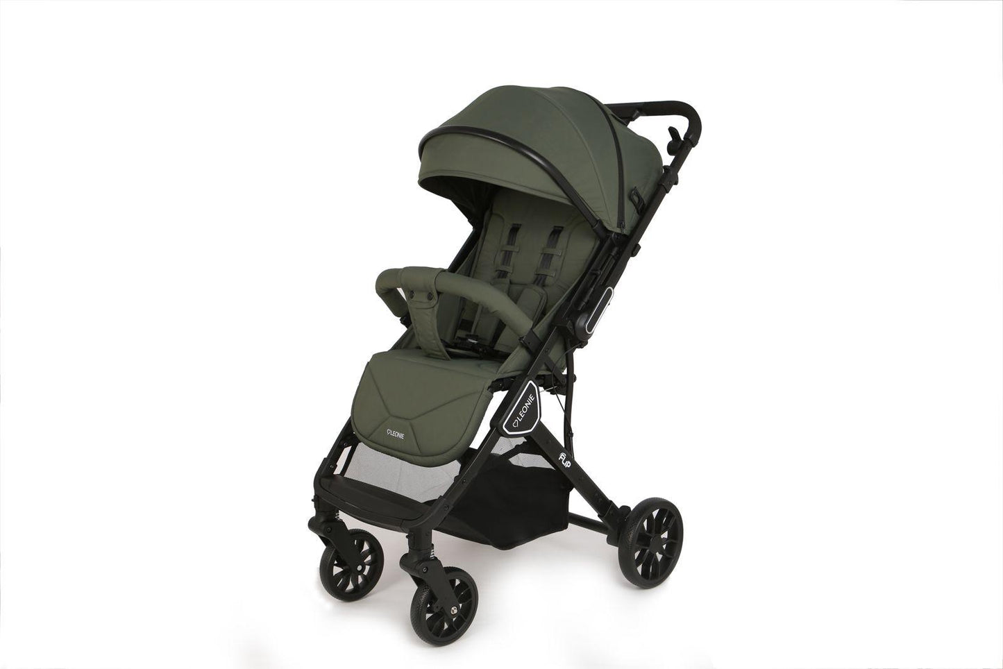 Passeggino Leggero Leonie Flip con Maniglione Reversibile Fronte Mamma e Fronte Strada con Coprigambe, Borsa e Zanzariera in Omaggio Verde