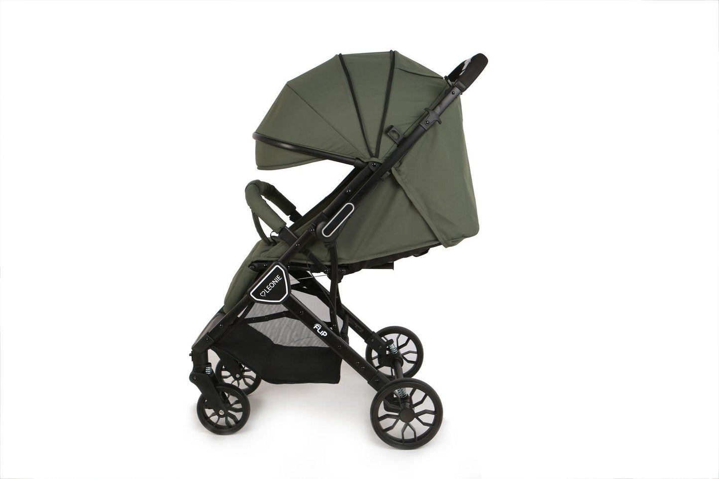 Passeggino Leggero Leonie Flip con Maniglione Reversibile Fronte Mamma e Fronte Strada con Coprigambe, Borsa e Zanzariera in Omaggio Verde