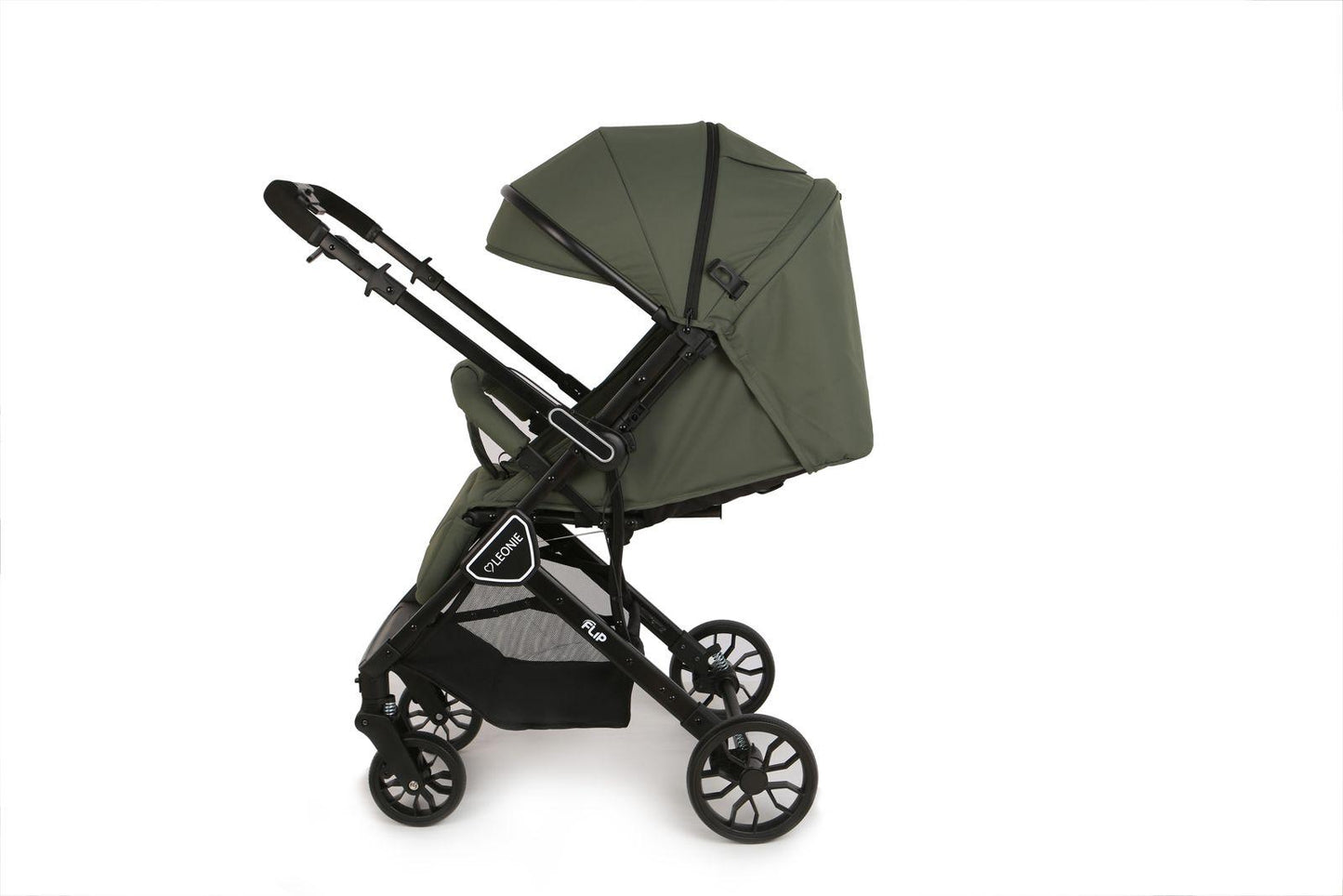 Passeggino Leggero Leonie Flip con Maniglione Reversibile Fronte Mamma e Fronte Strada con Coprigambe, Borsa e Zanzariera in Omaggio Verde