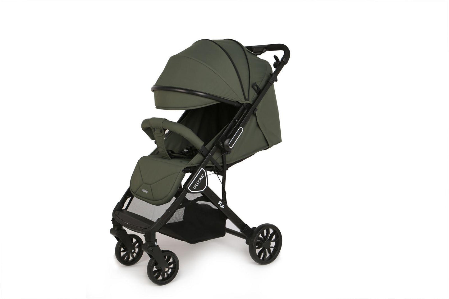 Passeggino Leggero Leonie Flip con Maniglione Reversibile Fronte Mamma e Fronte Strada con Coprigambe, Borsa e Zanzariera in Omaggio Verde