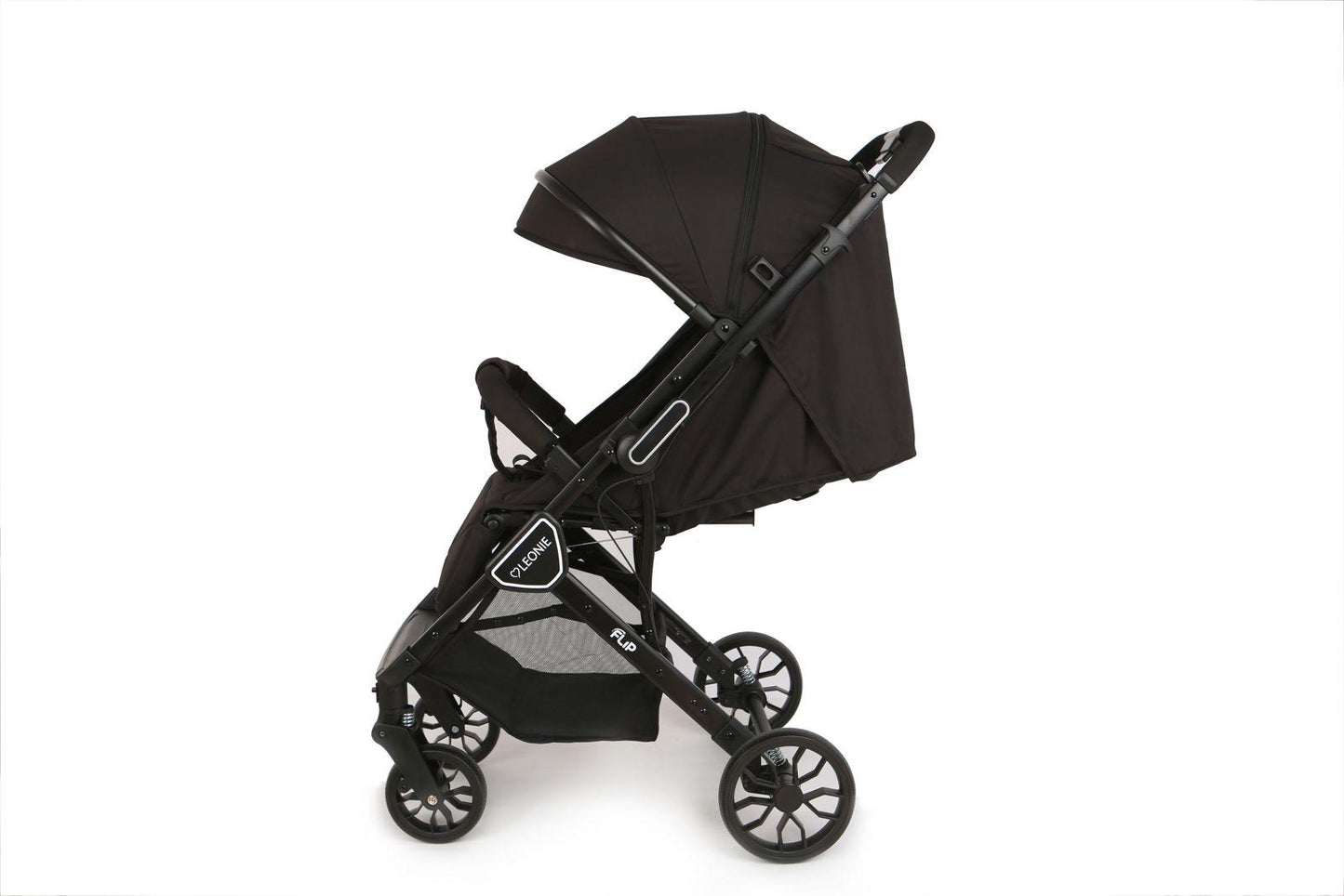 Passeggino Leggero Leonie Flip con Maniglione Reversibile Fronte Mamma e Fronte Strada con Coprigambe, Borsa e Zanzariera in Omaggio Nero
