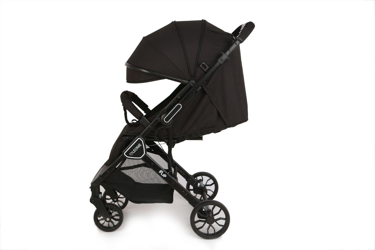 Passeggino Leggero Leonie Flip con Maniglione Reversibile Fronte Mamma e Fronte Strada con Coprigambe, Borsa e Zanzariera in Omaggio Nero