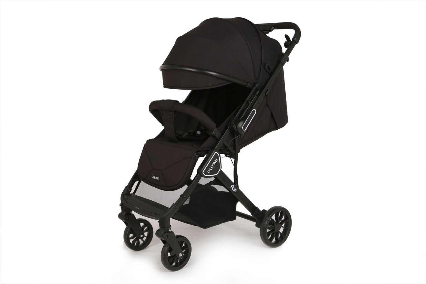 Passeggino Leggero Leonie Flip con Maniglione Reversibile Fronte Mamma e Fronte Strada con Coprigambe, Borsa e Zanzariera in Omaggio Nero