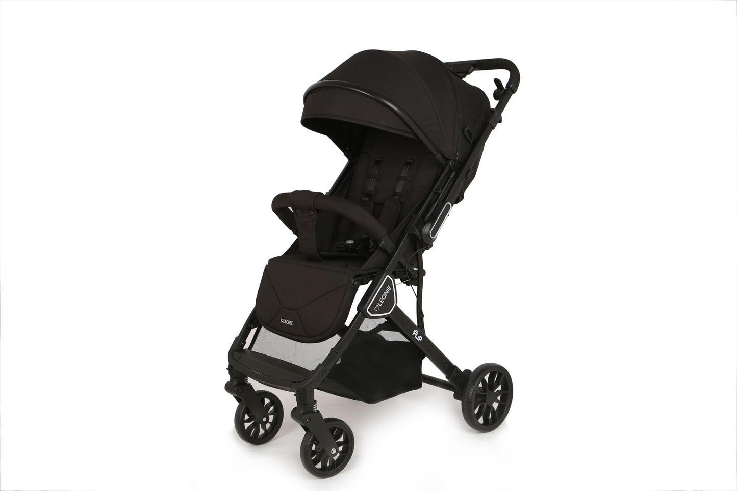 Passeggino Leggero Leonie Flip con Maniglione Reversibile Fronte Mamma e Fronte Strada con Coprigambe, Borsa e Zanzariera in Omaggio Nero