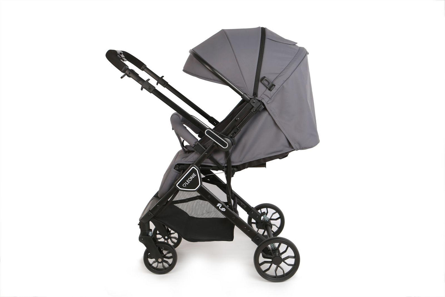 Passeggino Leggero Leonie Flip con Maniglione Reversibile Fronte Mamma e Fronte Strada con Coprigambe, Borsa e Zanzariera in Omaggio Grigio