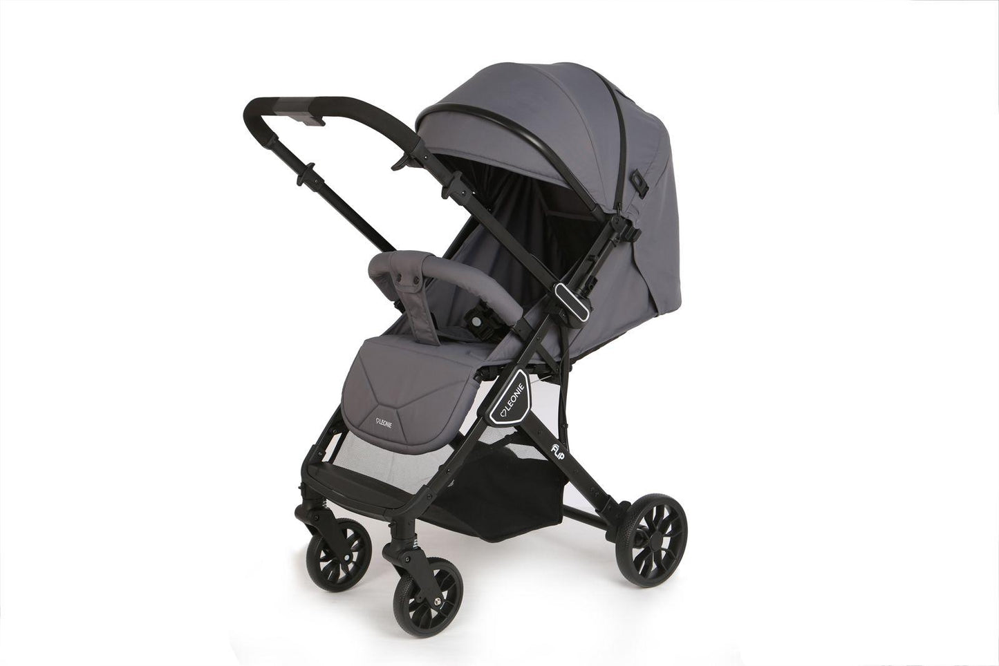 Passeggino Leggero Leonie Flip con Maniglione Reversibile Fronte Mamma e Fronte Strada con Coprigambe, Borsa e Zanzariera in Omaggio Grigio