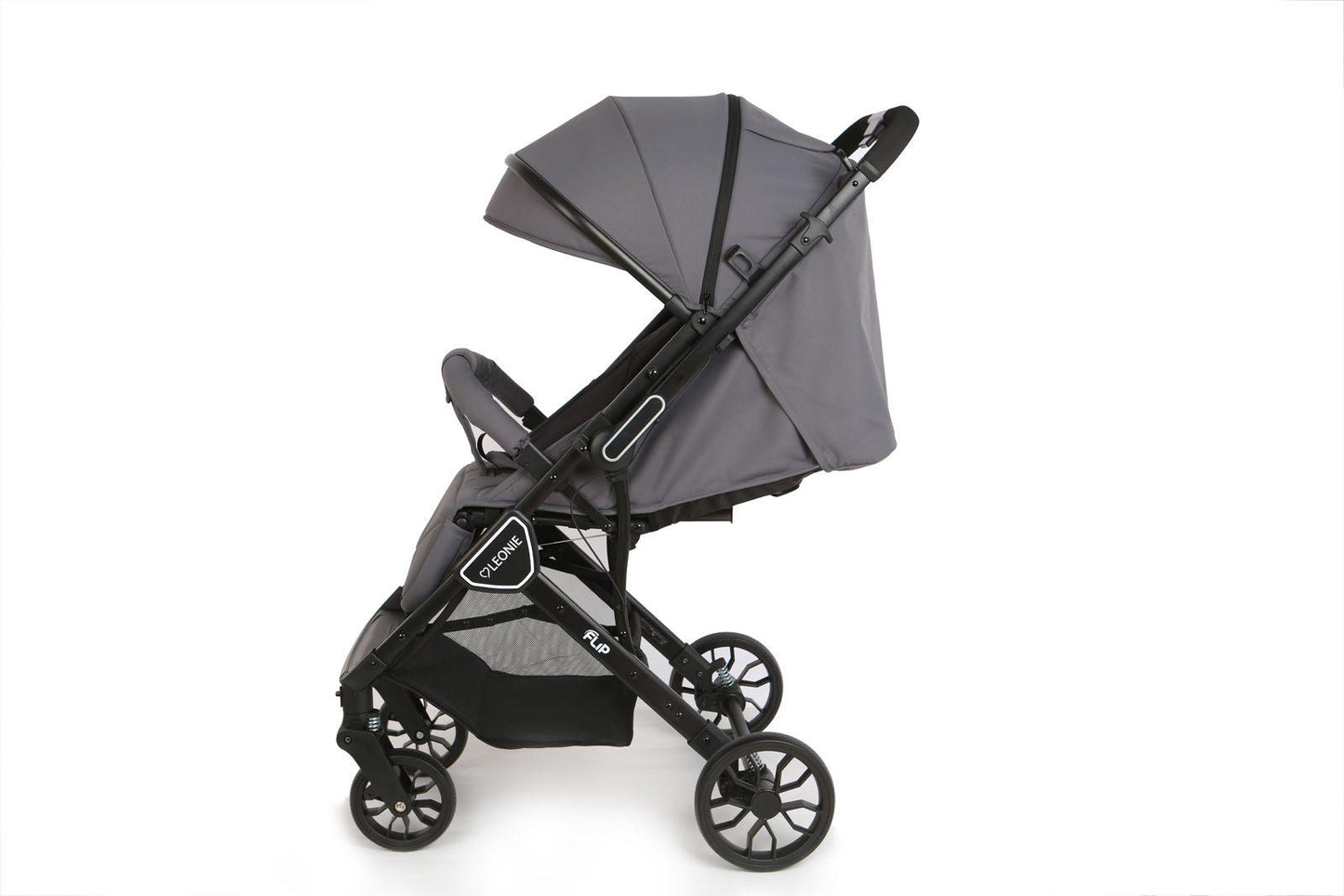 Passeggino Leggero Leonie Flip con Maniglione Reversibile Fronte Mamma e Fronte Strada con Coprigambe, Borsa e Zanzariera in Omaggio Grigio