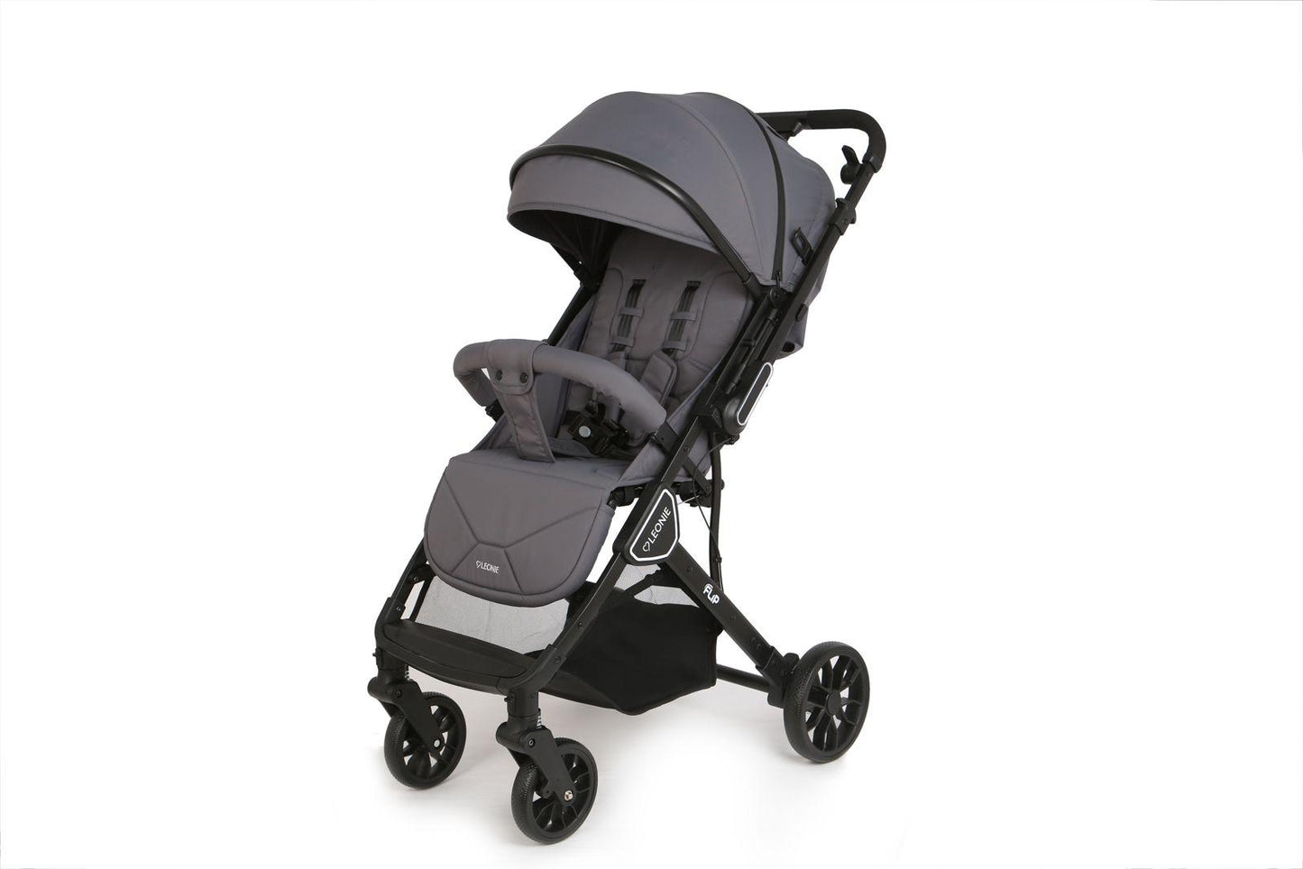 Passeggino Leggero Leonie Flip con Maniglione Reversibile Fronte Mamma e Fronte Strada con Coprigambe, Borsa e Zanzariera in Omaggio Grigio