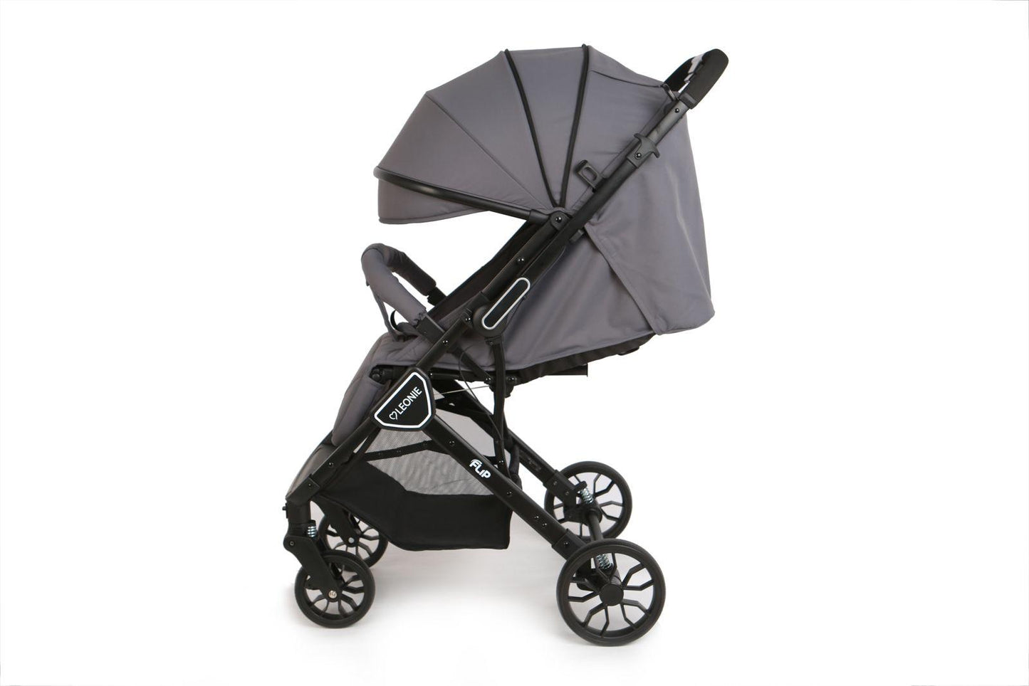 Passeggino Leggero Leonie Flip con Maniglione Reversibile Fronte Mamma e Fronte Strada con Coprigambe, Borsa e Zanzariera in Omaggio Grigio