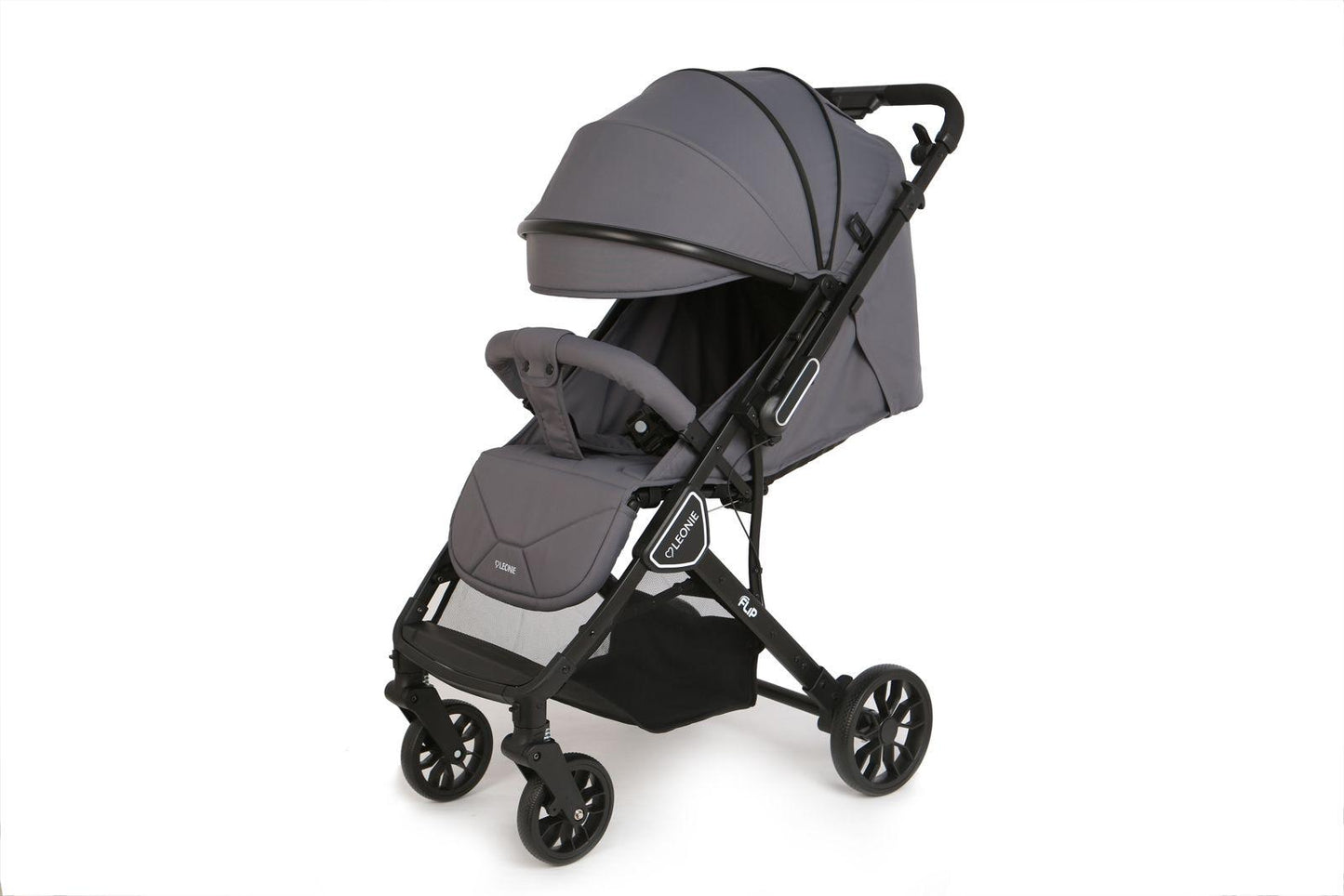 Passeggino Leggero Leonie Flip con Maniglione Reversibile Fronte Mamma e Fronte Strada con Coprigambe, Borsa e Zanzariera in Omaggio Grigio