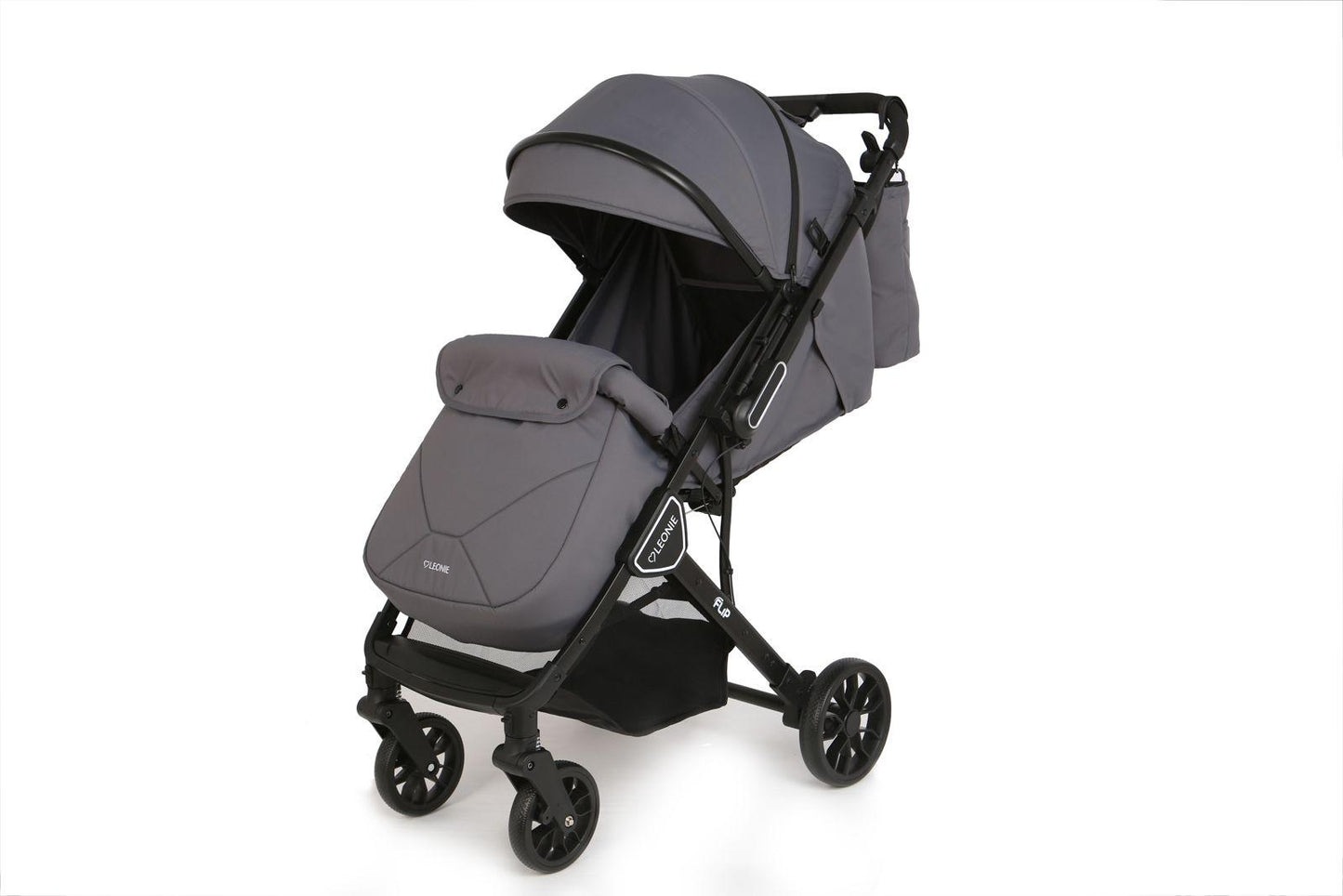 Passeggino Leggero Leonie Flip con Maniglione Reversibile Fronte Mamma e Fronte Strada con Coprigambe, Borsa e Zanzariera in Omaggio Grigio