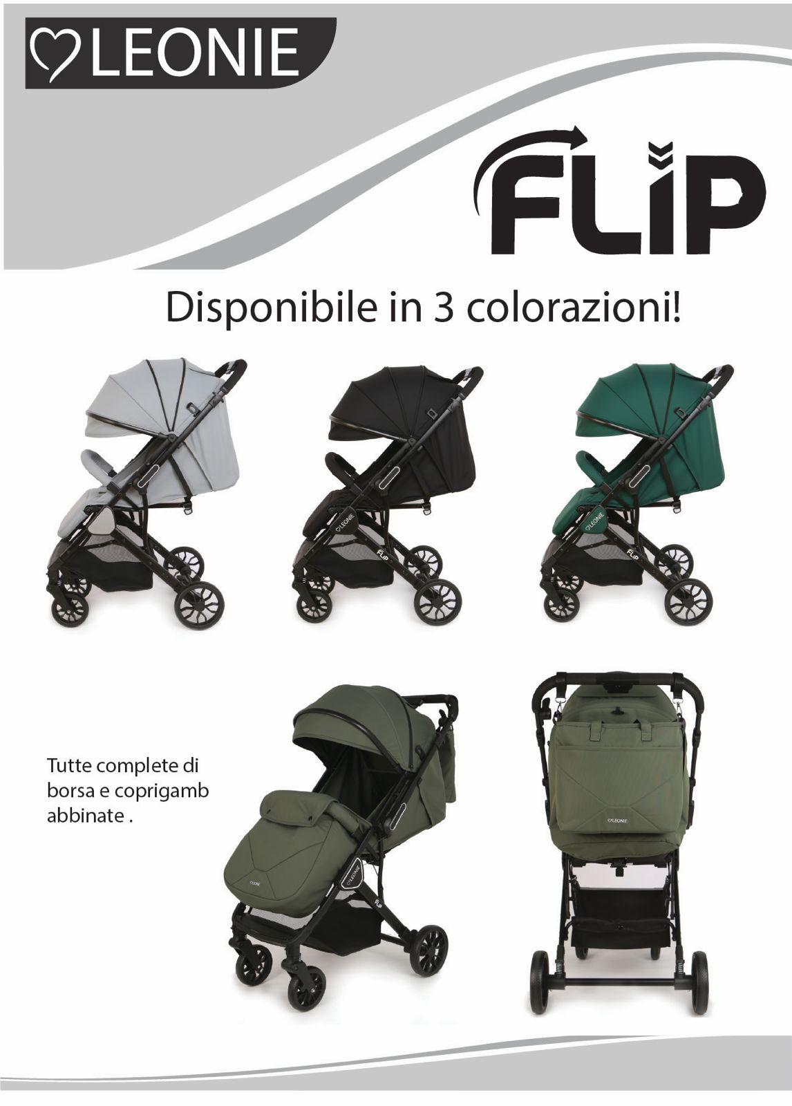 Passeggino Leggero Leonie Flip con Maniglione Reversibile Fronte Mamma e Fronte Strada con Coprigambe, Borsa e Zanzariera in Omaggio Verde
