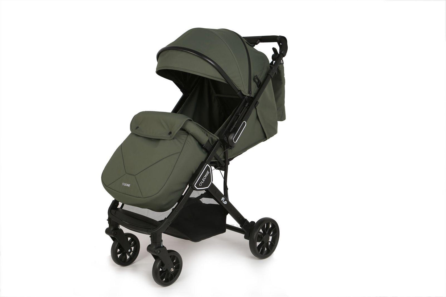 Passeggino Leggero Leonie Flip con Maniglione Reversibile Fronte Mamma e Fronte Strada con Coprigambe, Borsa e Zanzariera in Omaggio Verde