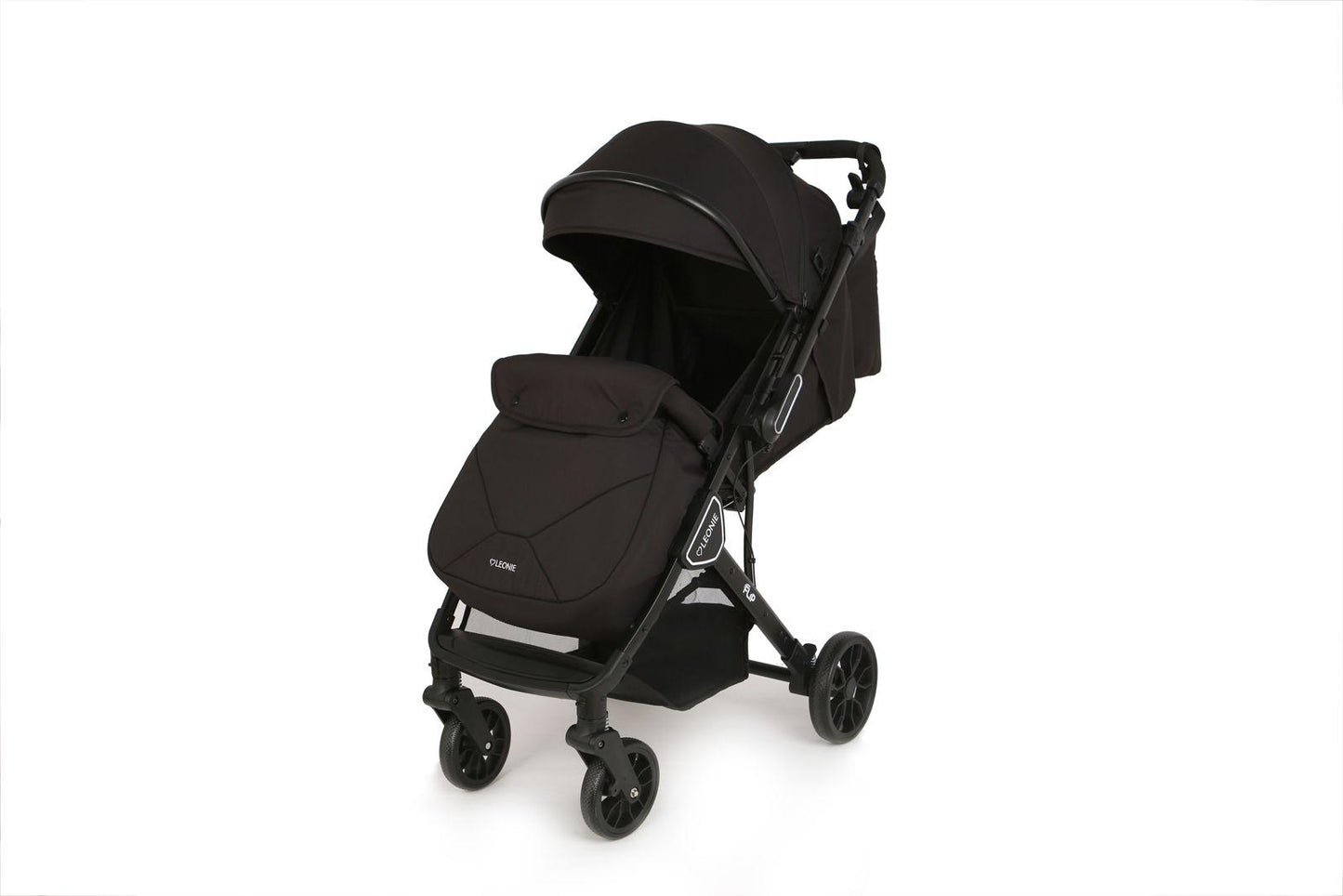 Passeggino Leggero Leonie Flip con Maniglione Reversibile Fronte Mamma e Fronte Strada con Coprigambe, Borsa e Zanzariera in Omaggio Nero